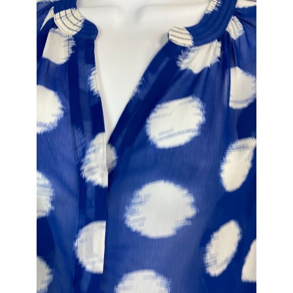 Chicos Blue White Sheer Polka Dot Button Up Blouse Size 6 Lightweight Boho Flowy - Picture 9 of 13